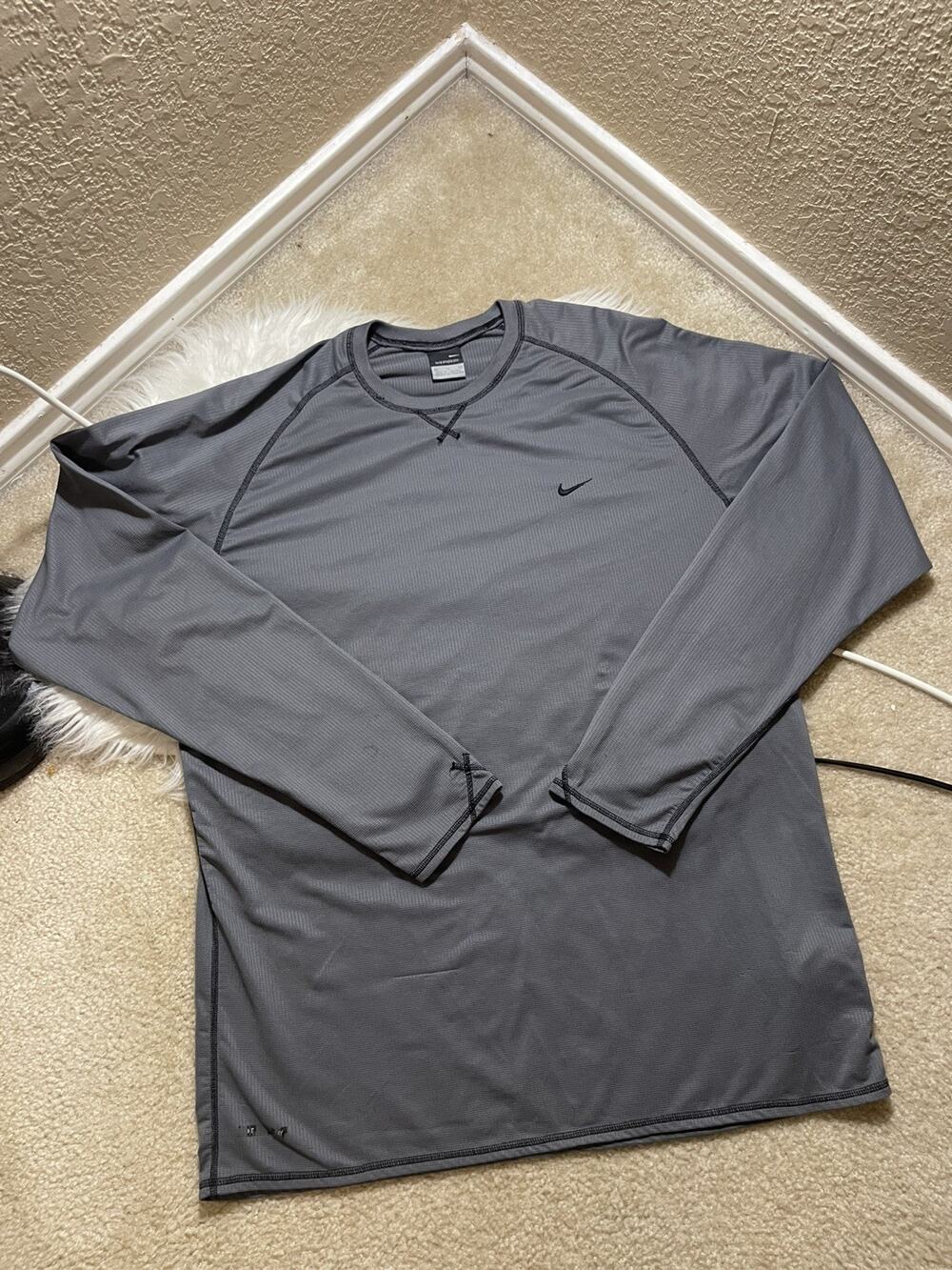 Vtg Nike Sphere Dry Shirt Gray Waffle Knit Raglan Running Training Y2K Mens XL